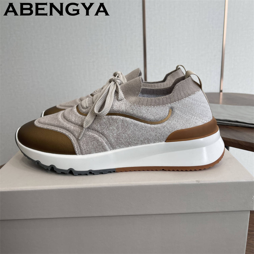 Nouvelles chaussures mocassins - Knit Fabric Lace Up Sneakers avis et prix